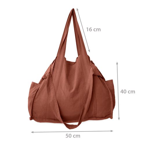 Sac De Plage En Lin Et Coton Lavé 42x34 Cm Atakama Marron Terre Cuite