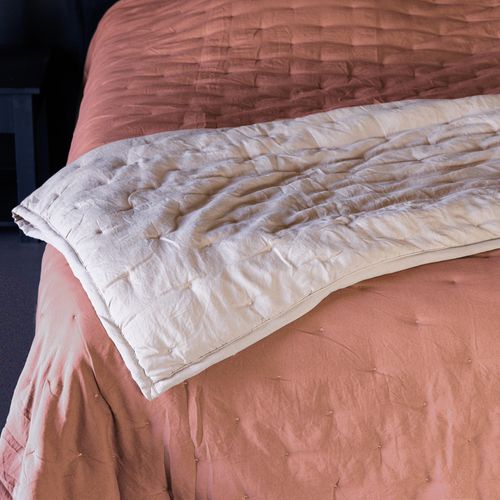 Couvre-lit 240x260 Cm Celeste Velours Piquage Points Brodés Rose Pêche