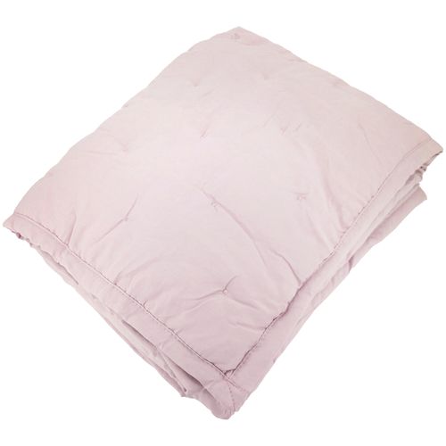 Couvre-lit 180x240 Cm Celeste Velours Piquage Points Brodés Rose