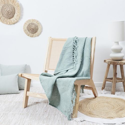 Jeté De Canapé à Franges Gaufré 120x150 Cm Collection Laury Vert Sauge