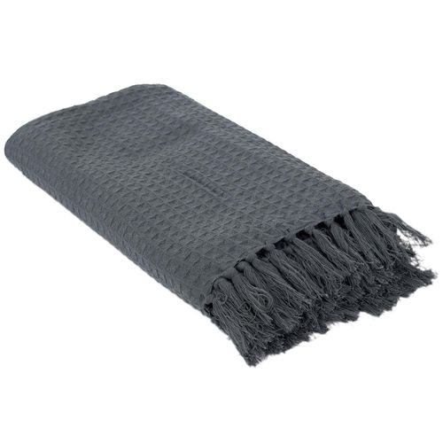 Jeté De Canapé à Franges Gaufré 120x150 Cm Collection Laury Gris Anthracite