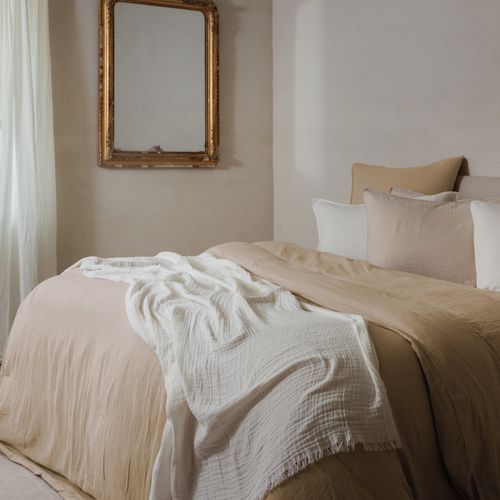 Housse De Couette 240x220 Cm Mousseline De Coton Milos Marron Houblon