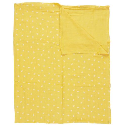 Plaid 120x150 Cm Lucie Gaze De Coton Motif Feuilles Jaune
