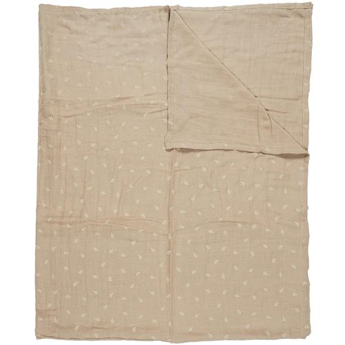 Plaid 120x150 Cm Lucie Gaze De Coton Motif Feuilles Beige