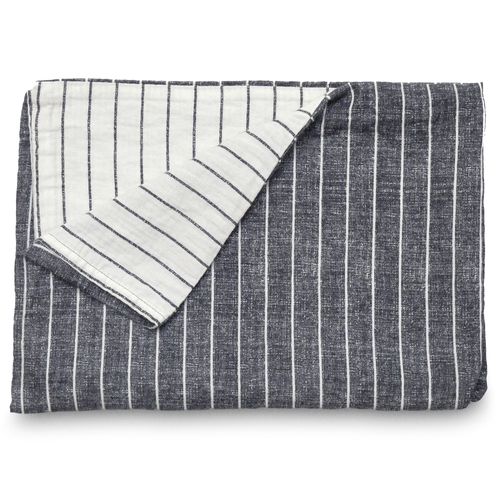 Housse De Couette Mousseline De Coton 260x240 Cm Lana à Rayures Caviar Et Neige