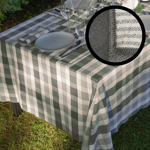 Nappe Carrée 160x160 Cm Ness En Coton Fil Teint à Carreaux Vertkaki