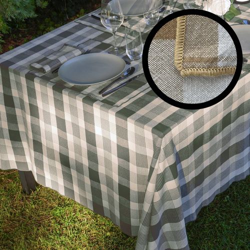 Nappe Rectangle 160x300 Cm Ness En Coton Fil Teint à Carreaux Vert Kaki