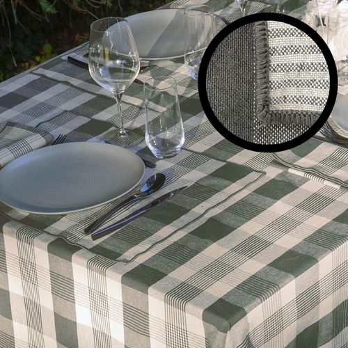 Lot De 4 Sets De Table 37x50 Cm Collection Ness En Coton Fil Teint à Carreaux Vert Kaki