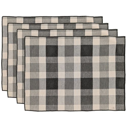 Lot De 4 Sets De Table 37x50 Cm Collection Ness En Coton Fil Teint à Carreaux Vert Kaki