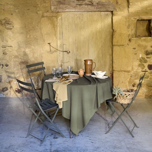 Nappe Rectangulaire Coton Lavé 160x300 Cm Hono Vert Mousse Finition Point Bourdon