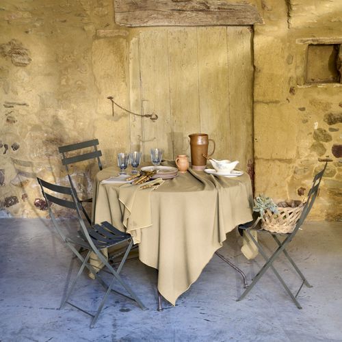 Nappe Carré Coton Lavé 160x160 Cm Hono Beige Sable Finition Point Bourdon