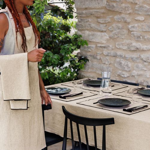 Nappe Carré Coton Lavé 160x160 Cm Hono Beige Sable Finition Point Bourdon