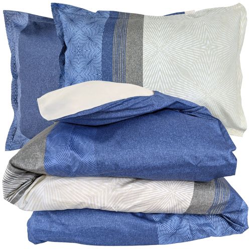 Parure De Lit 240x220 Cm 50x70 Cm En Satin De Coton Tiago Bleu Indigo