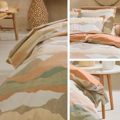 Parure 240x220 Cm 65x65 Percale Coton Land Craie Multicolore 3 Pièces