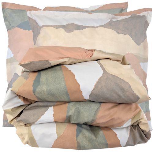 Parure 260x240 Cm 65x65 Percale Coton Land Craie Multicolore 3 Pièces