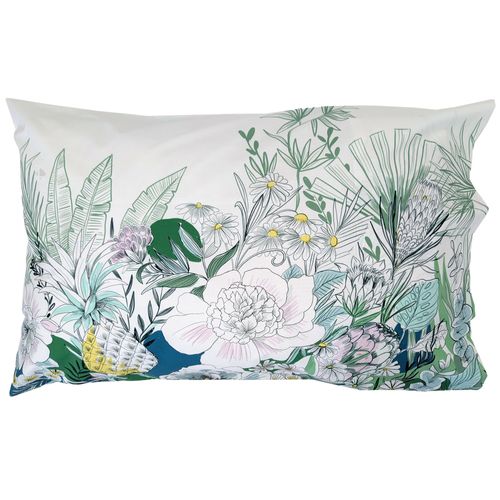 Taie D'oreiller 70x50 Cm Percale De Coton Bali Motif Floral Vert