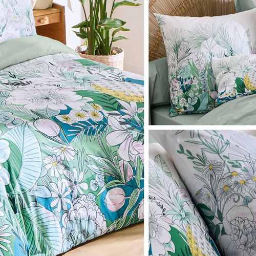 Taie D'oreiller 65x65 Cm Percale De Coton Bali Motif Floral Vert