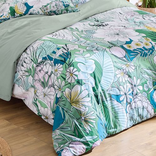 Housse De Couette 200x200 Cm Percale De Coton Bali Motif Floral Vert