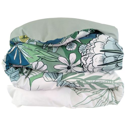 Housse De Couette 200x200 Cm Percale De Coton Bali Motif Floral Vert