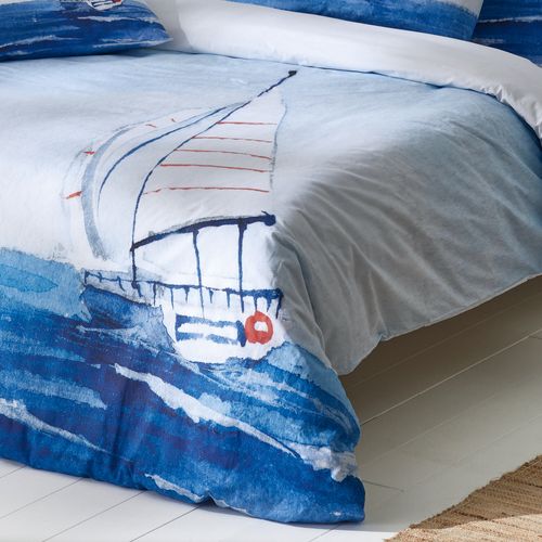 Housse De Couette 140x200 Cm Percale De Coton Regate Bleu