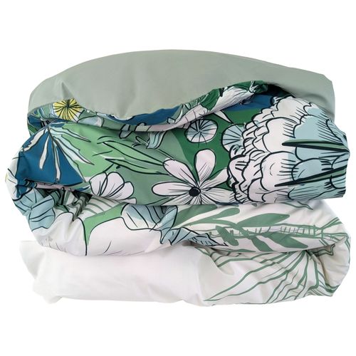 Housse De Couette 260x240 Cm Percale De Coton Bali Motif Floral Vert