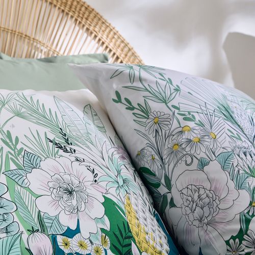 Parure De Lit 140x200 Cm 65x65 Cm Percale De Coton Bali Motif Floral Vert