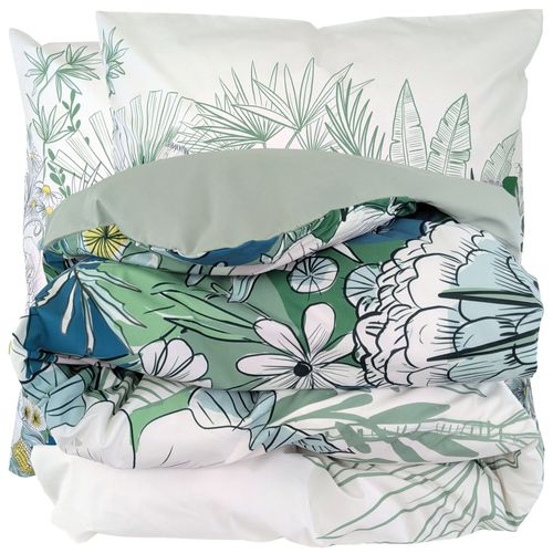 Parure De Lit 240x220 Cm 65x65 Cm Percale De Coton Bali Motif Floral Vert