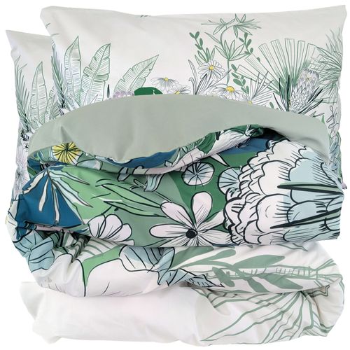 Parure De Lit 280x240 Cm 50x70 Cm Percale De Coton Bali Motif Floral Vert