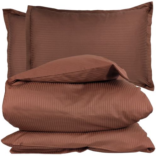 Parure 140x200 Cm 50x70 Cm Satin Grand Hôtel 2 Pièces Marron Cuir