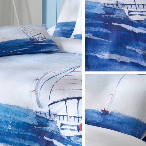 Housse De Couette 200x200 Cm Percale De Coton Regate Bleu