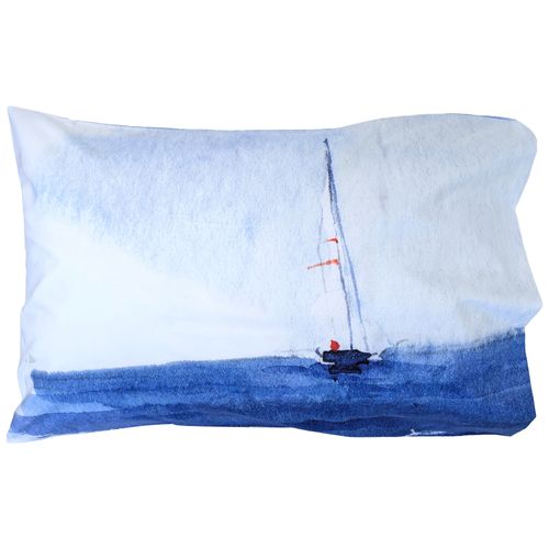 Taie D'oreiller 50x70 Cm Percale De Coton Regate Bleu