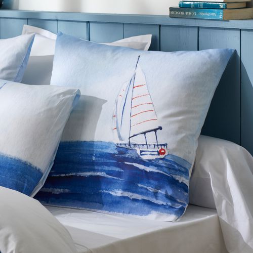 Parure De Lit 200x200 Cm 65x65 Cm Percale Regate Bleu 3 Pièces