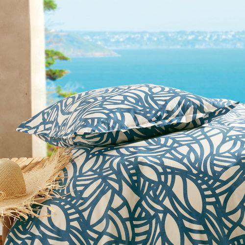 Taie D'oreiller 65x65 Cm Coton Lavé Serena Géométrique Bleu Beige