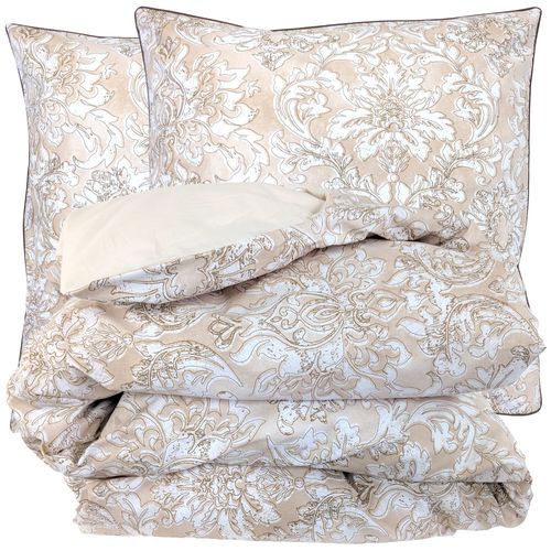 Parure De Lit 140x200 Cm 65x65 Cm Percale De Coton Palazzo Beige 2 Pièces