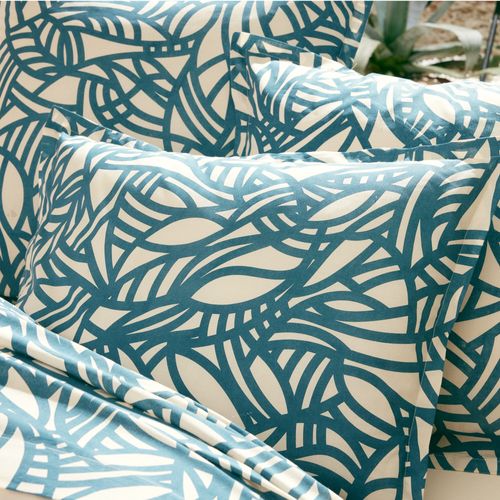 Taie D'oreiller 50x70 Cm Coton Lavé Serena Géométrique Bleu Beige