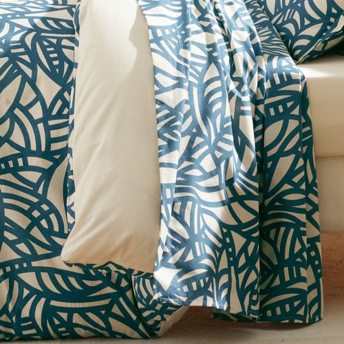 Drap Plat 240x310 Cm Coton Lavé Séréna Géométrique Bleu Beige