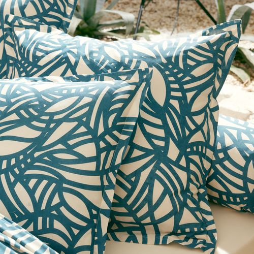 Parure 280x240 Cm 65x65 Cm Coton Serena Bleu Beige 3 Pièces