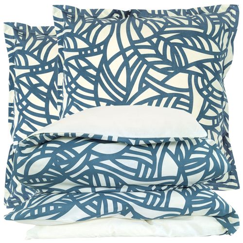 Parure 280x240 Cm 65x65 Cm Coton Serena Bleu Beige 3 Pièces