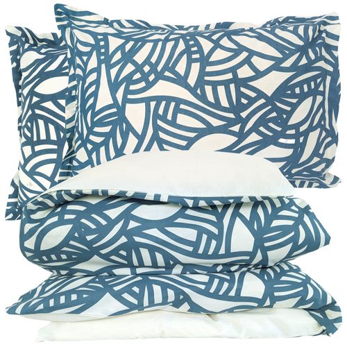 Parure 260x240 Cm 50x70 Cm Coton Serena Bleu Beige 3 Pièces