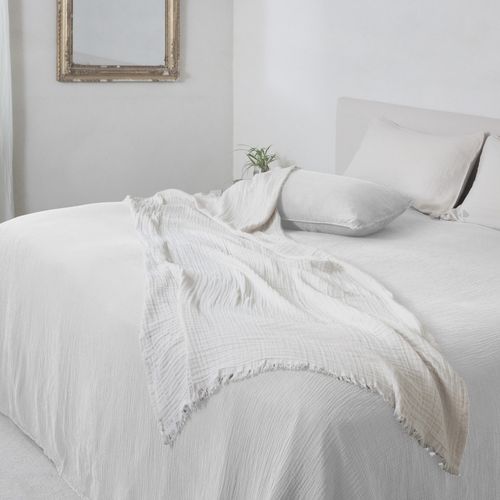 Couvre-lit 150x200 Cm Coton Collection Paros Blanc Neige