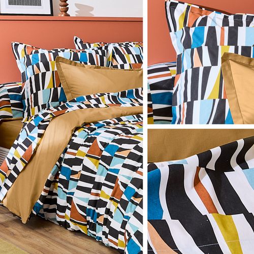 Parure De Lit 300x240 Cm 65x65 Cm Pur Coton Pietro Multicolore 3 Pièces