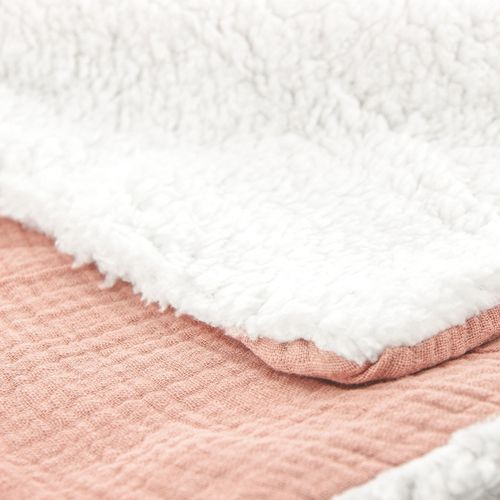 Plaid 130x170 Cm Double Gaze De Coton Gaze et Sherpa Rose Pêche