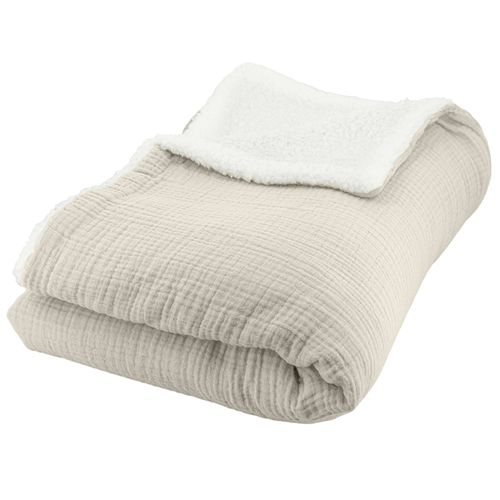 Plaid 130x170 Cm Double Gaze De Coton Gaze et Sherpa Beige Galet