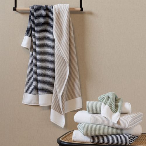 Lot De Deux Serviettes Invité 33x50 Cm Pur Coton Collection Horizon Rayures Noir