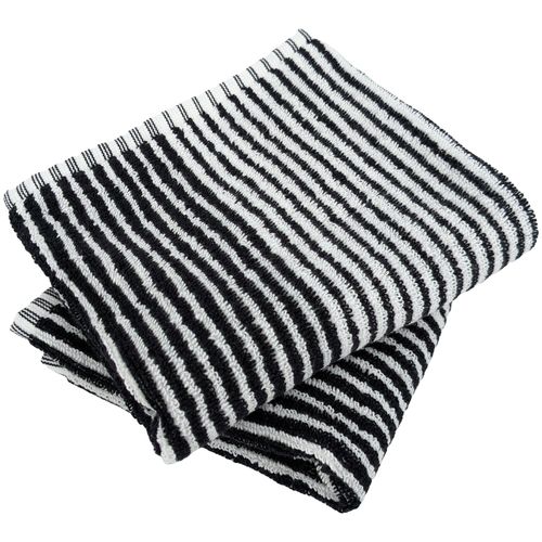 Lot De Deux Serviettes Invité 33x50 Cm Pur Coton Collection Horizon Rayures Noir