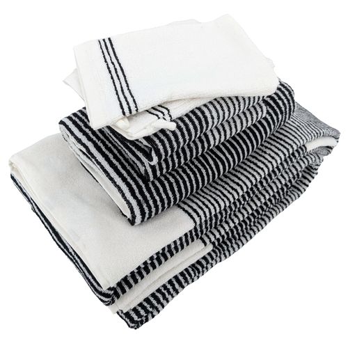 Parure De Bain 7 Pièces Collection Horizon Pur Coton à Rayures Noir
