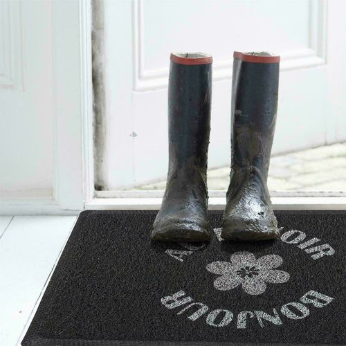 Paillasson 40x60 Cm Collection Arty Modèle "bonjour Aurevoir" Gris Et Noir