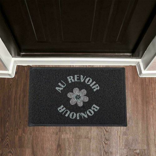Paillasson 40x60 Cm Collection Arty Modèle "bonjour Aurevoir" Gris Et Noir