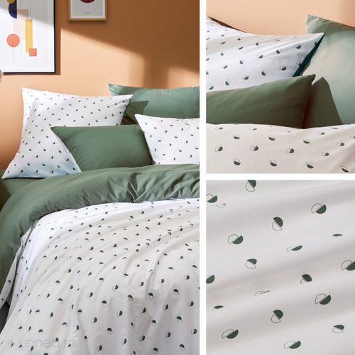 Parure De Lit 140x200 Cm 50x70 Cm Percale Coton Alex Vert Kaki 2 Pièces