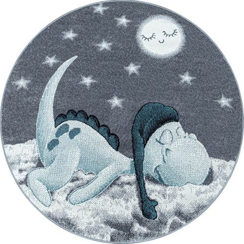 Tapis Bleu Pour Chambre D'enfant Rond Dino Bleu Ø 120